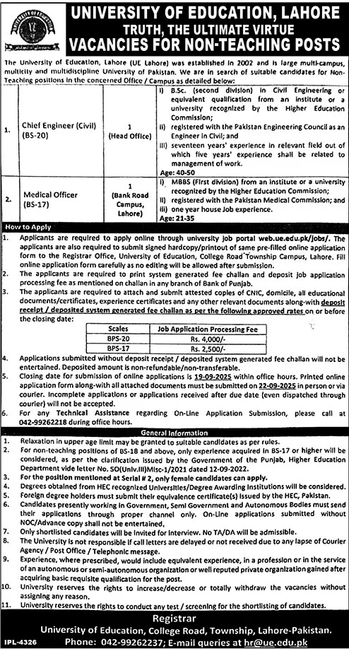 Jobs in University of Education Lahore